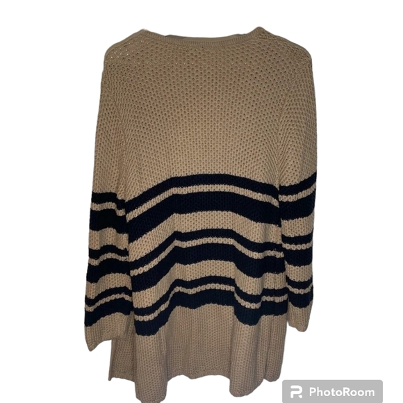 Talbots Womens Chunky Knit Striped Duster Cardigan Sweater Size L - Picture 4 of 9